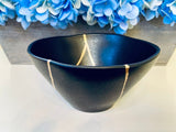Kintsugi Bowl, Home Decor, Personalized Gifts, Gifts for Her Gifts for Him, Minimalist, Kintsugi Repaired Matte Black Artisan Stoneware Bowl