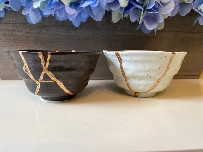 Kintsugi Bowl, Home Decor, Personalized Gifts, Gifts for Her Gifts for Him,  Minimalist, Kintsugi Repaired Matte Black Artisan Stoneware Bowl