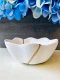 Kintsugi Repaired White Lotus Flower Dish Gold Inlay