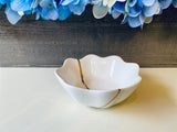 Kintsugi Repaired White Lotus Flower Dish Gold Inlay