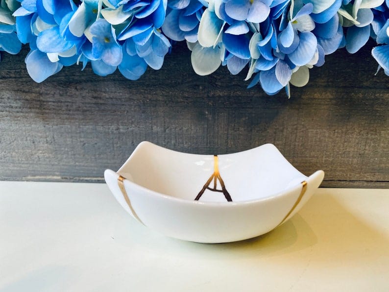 Kintsugi Repaired Curved White Porcelain Bowl