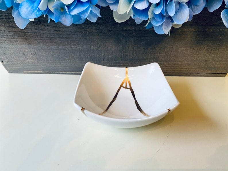Kintsugi Repaired Curved White Porcelain Bowl