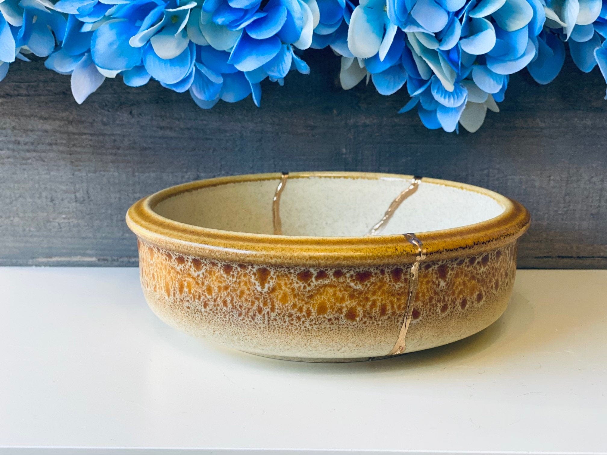Kintsugi Repaired Stoneware Bowl Gold Inlaid