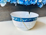 Kintsugi Repaired Blue and White Bowl Gold Inlaid