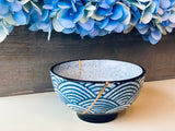Kintsugi Repaired Blue Stoneware Scale Pattern Bowl