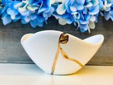 Kintsugi Repaired Medium Porcelain White Curved Bowl