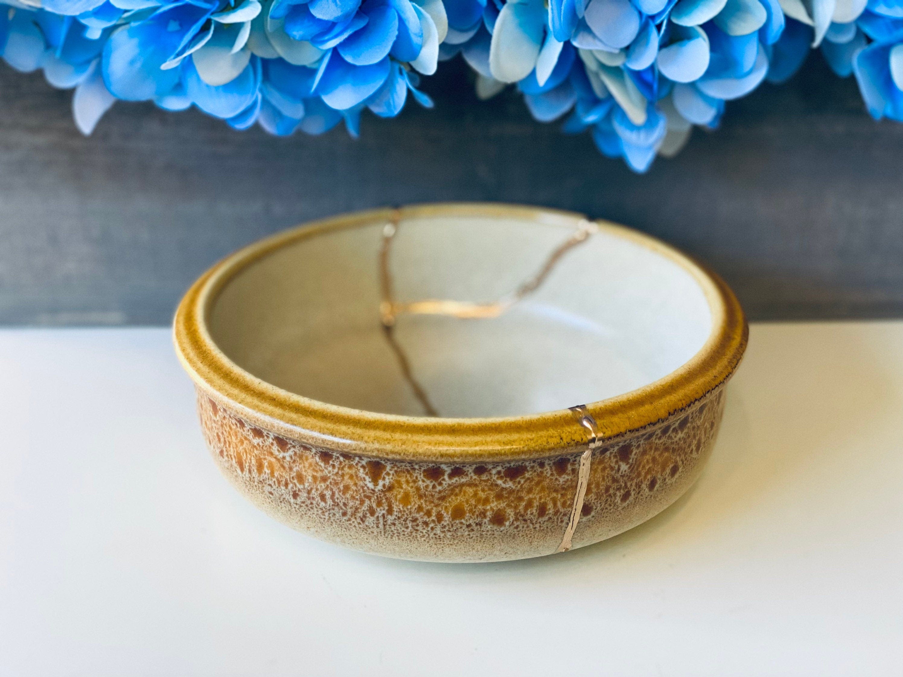 Kintsugi Repaired Stoneware Bowl Gold Inlaid