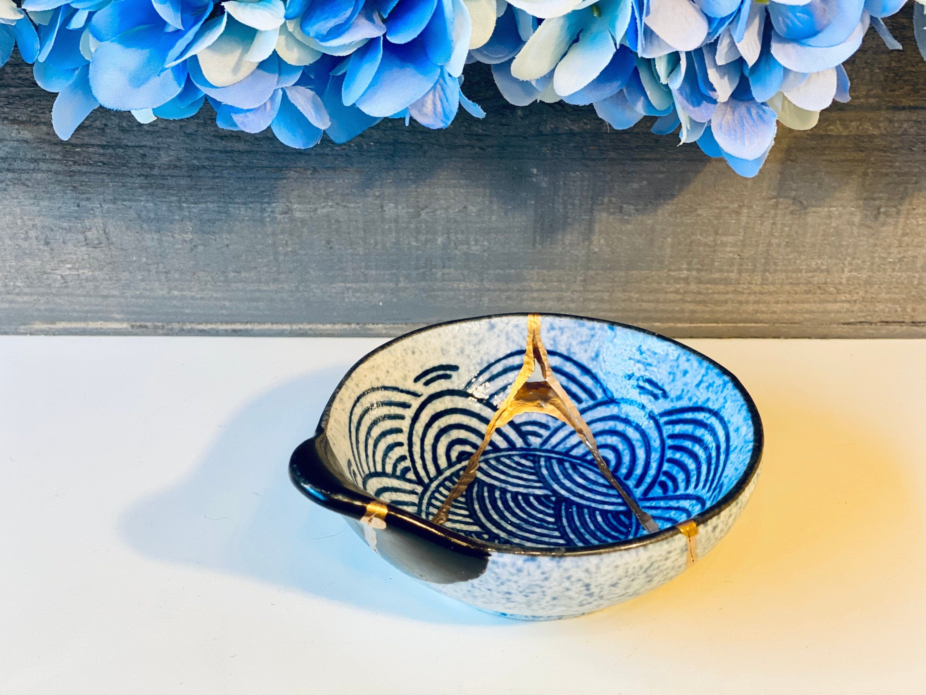 Kintsugi Repaired Blue Scale Stoneware Ring Dish