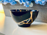 Kintsugi Repaired Cat-Eye Blue Ring Bowl Gold Inlaid