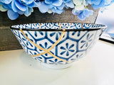 Kintsugi Bowl, Kintsugi Monyou Blue, Kintsugi Pottery, Minimalist, Home Decor, Fall Gifts, Blue and White Lined Ring Dish