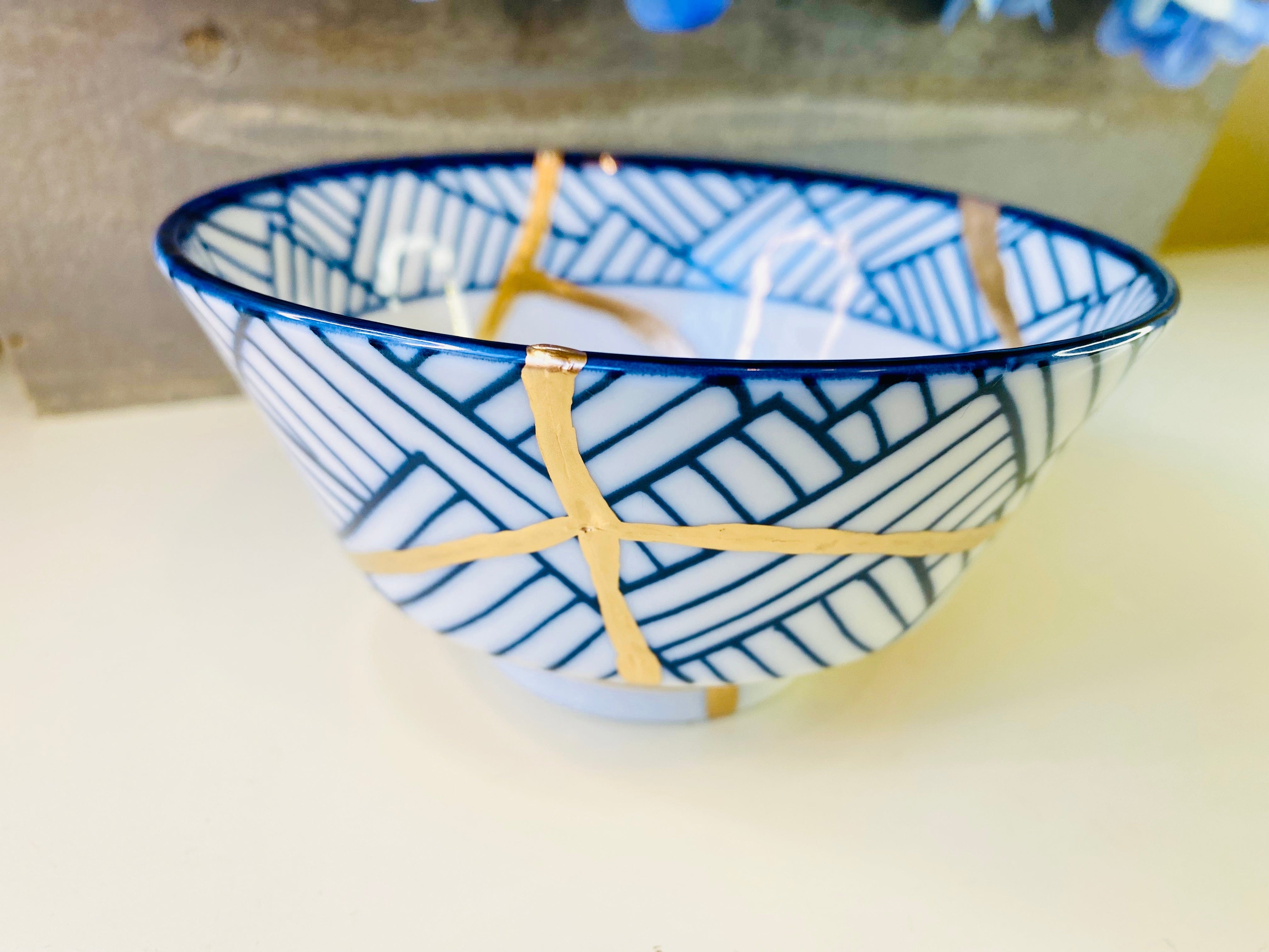 Kintsugi Weave Print White Bowl