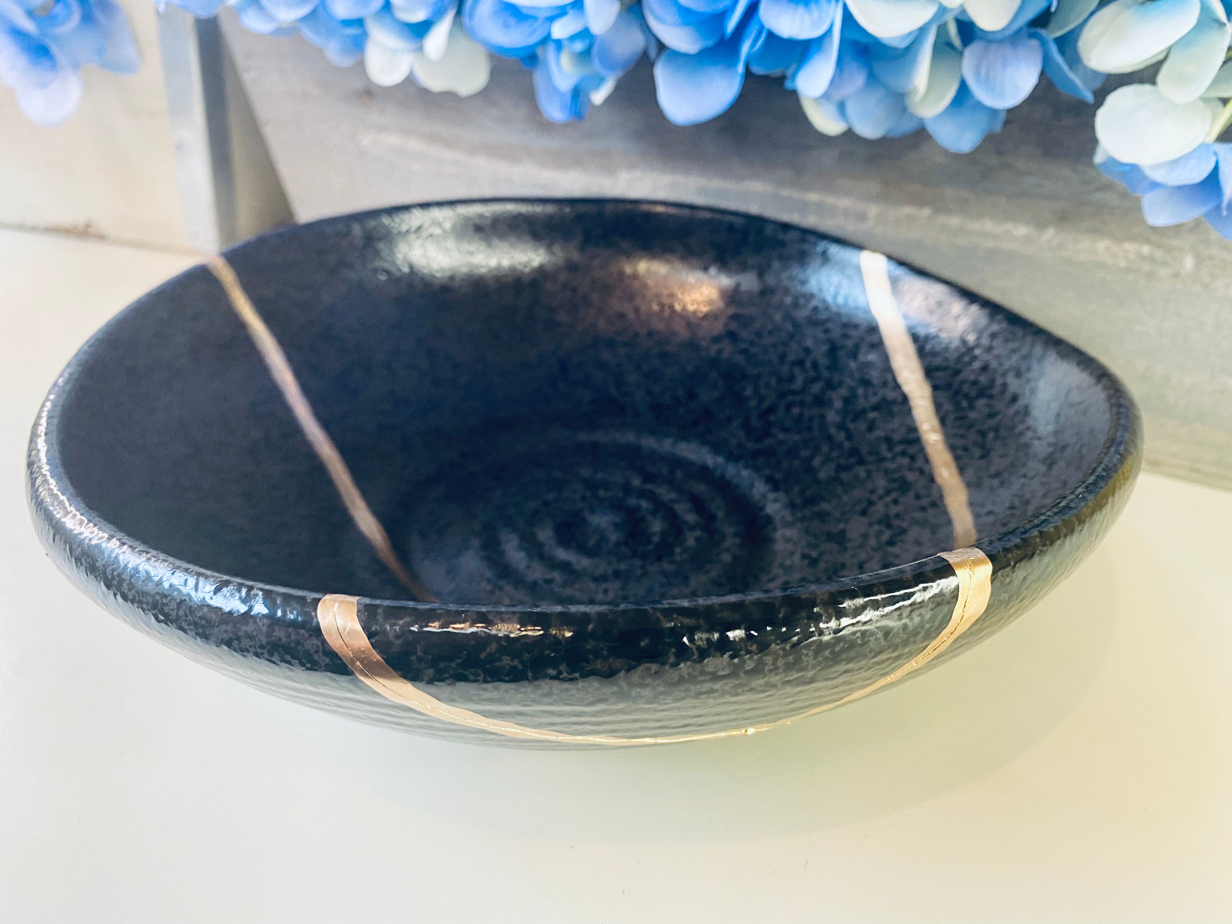 Kintsugi Black Irregular Stoneware Bowl