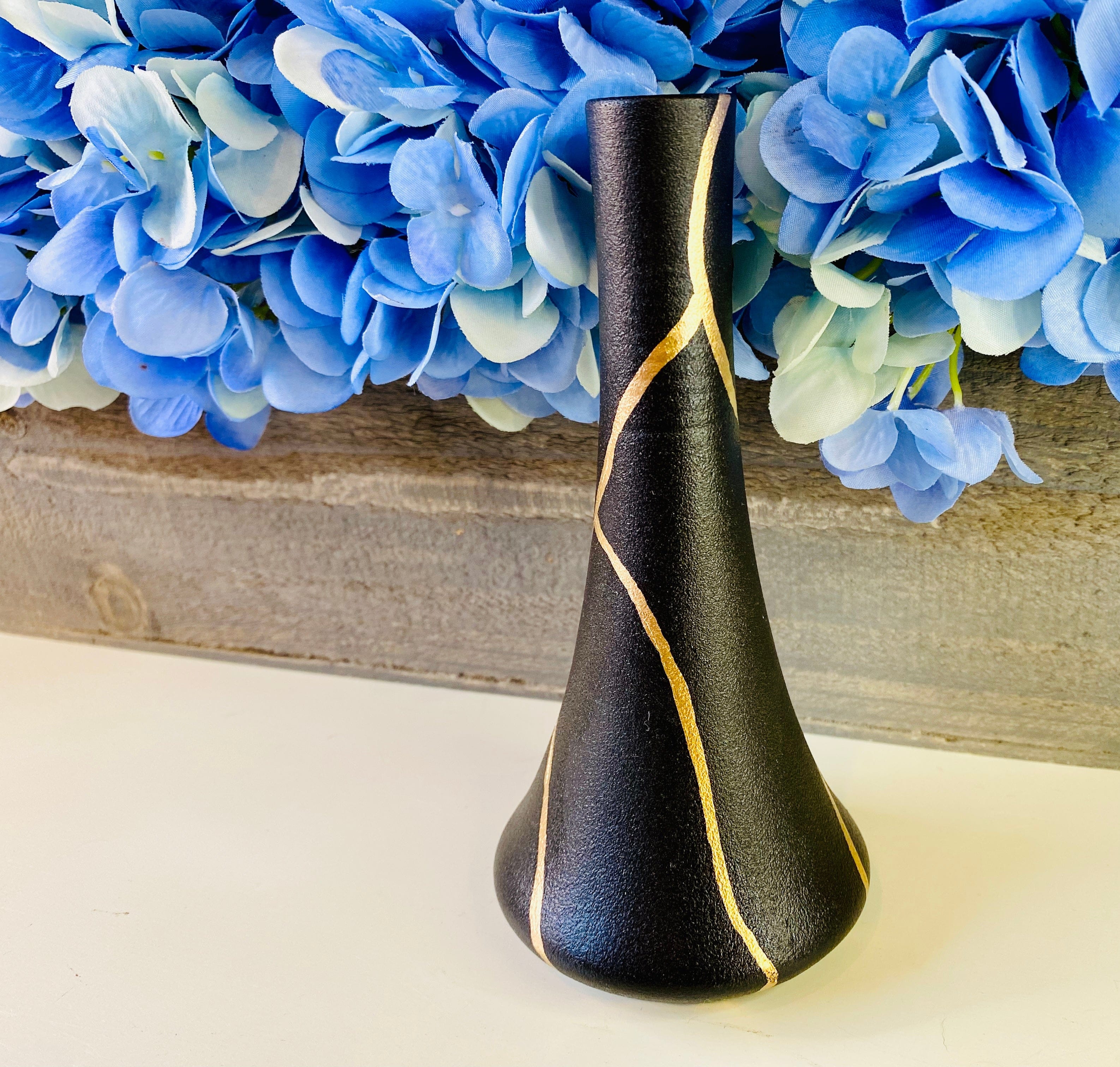 Kintsugi Vase, Black Long Vase, Kintsugi Pottery, Japanese Decor, Fine Art Ceramics, Minimalist, Home Decor, Kintsugi Black Long Stem Vase