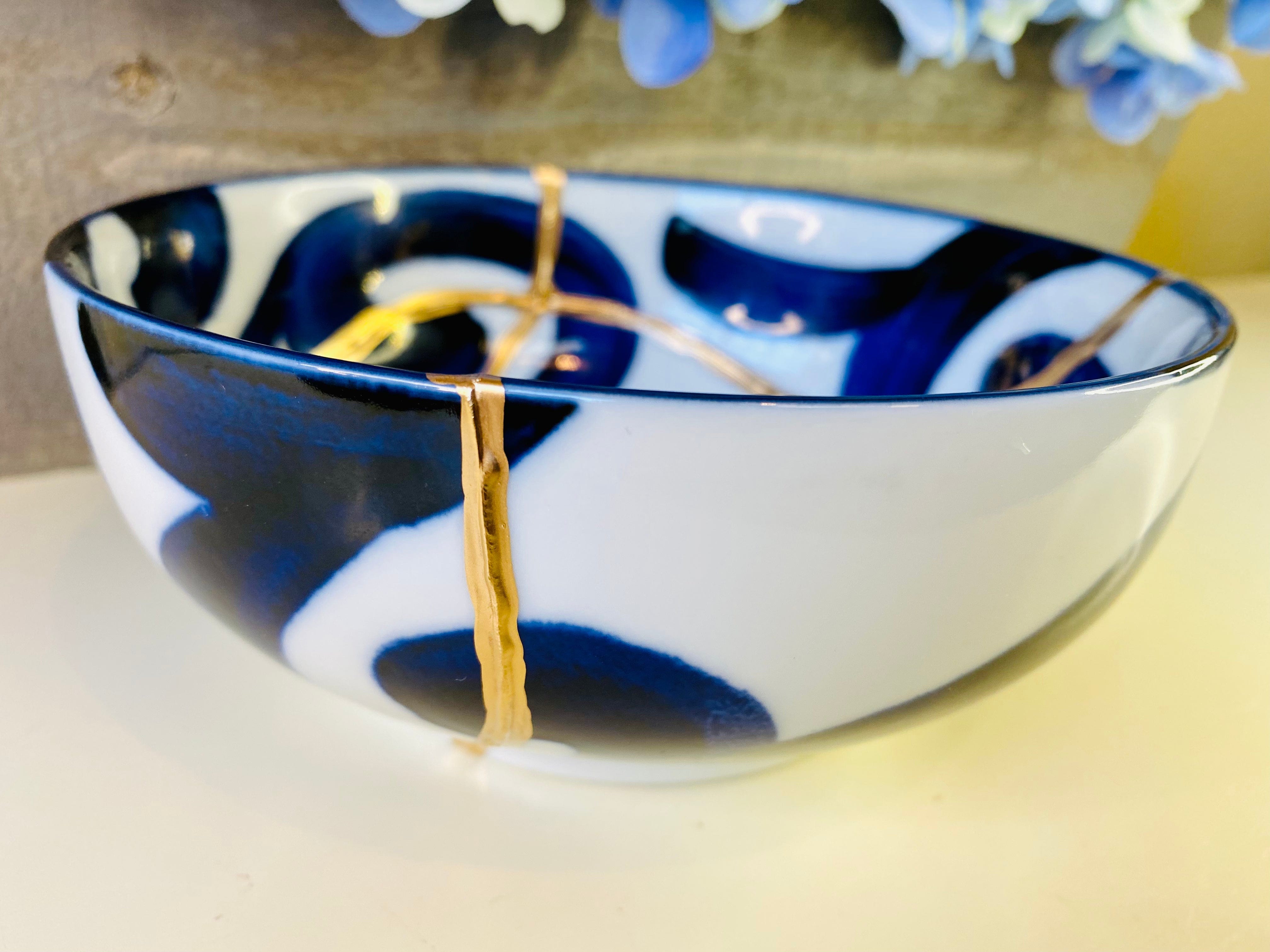 Kintsugi White Blue Nami Bowl