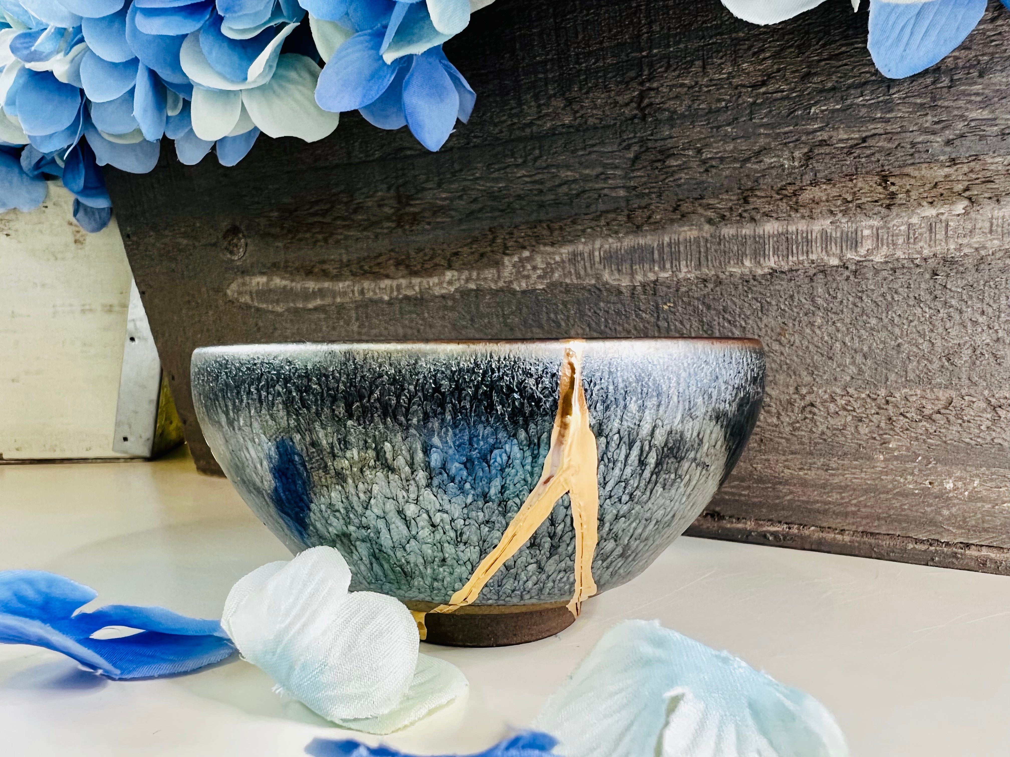 Kintsugi Bowl, Hundred Flowers Kintsugi Teacup, Handmade Home Decor, Minimalist, Japanese Gold Repair Pottery, Personalized Gifts