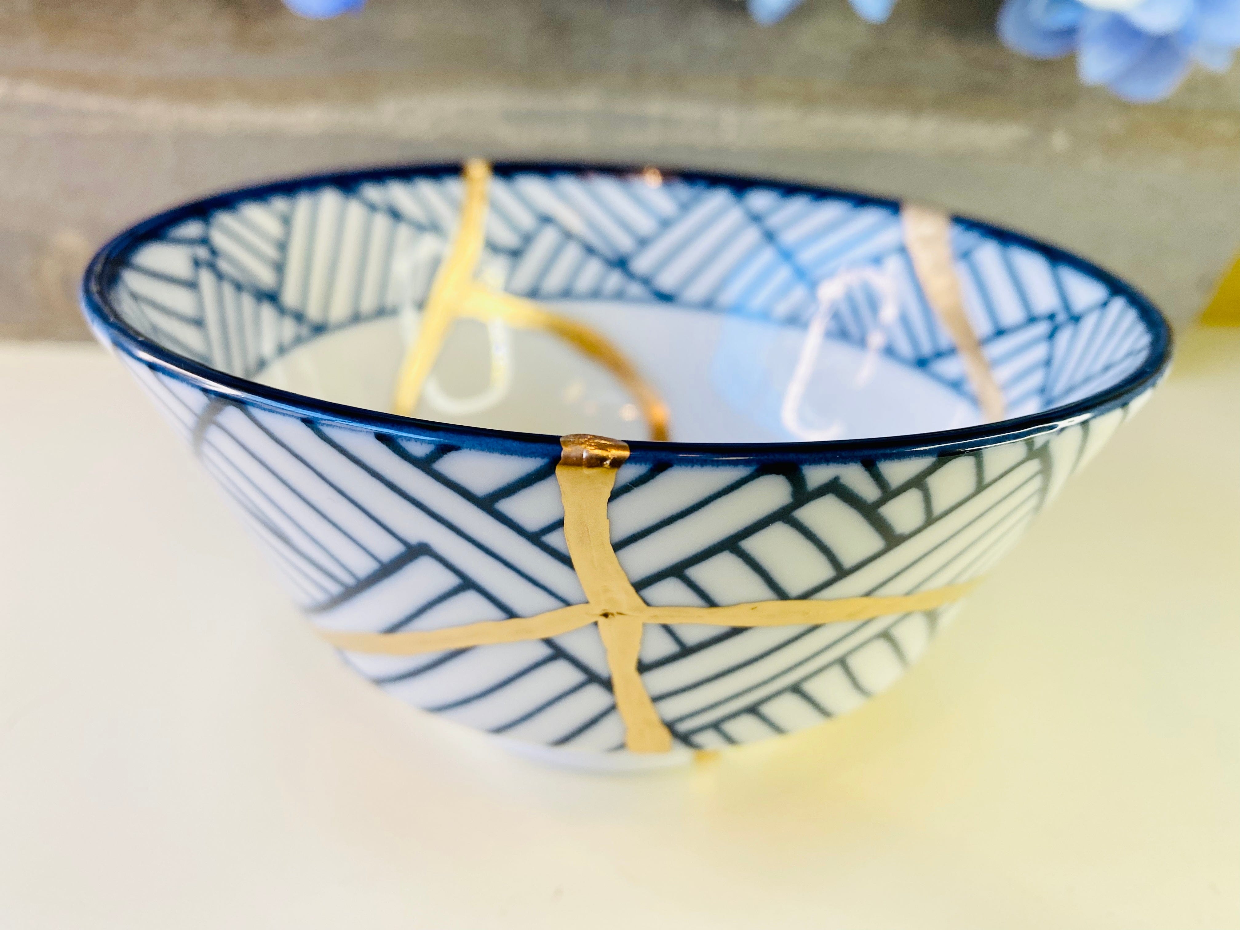 Kintsugi Weave Print White Bowl