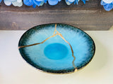 Kintsugi Pottery Aqua Kintsugi Trinket Dish, Personalized Gifts, Summer Gifts, Ombre Style, Kintsugi Aqua Blue Trinket Dish