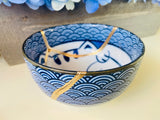 Kintsugi Blue Wave Cat Bowl