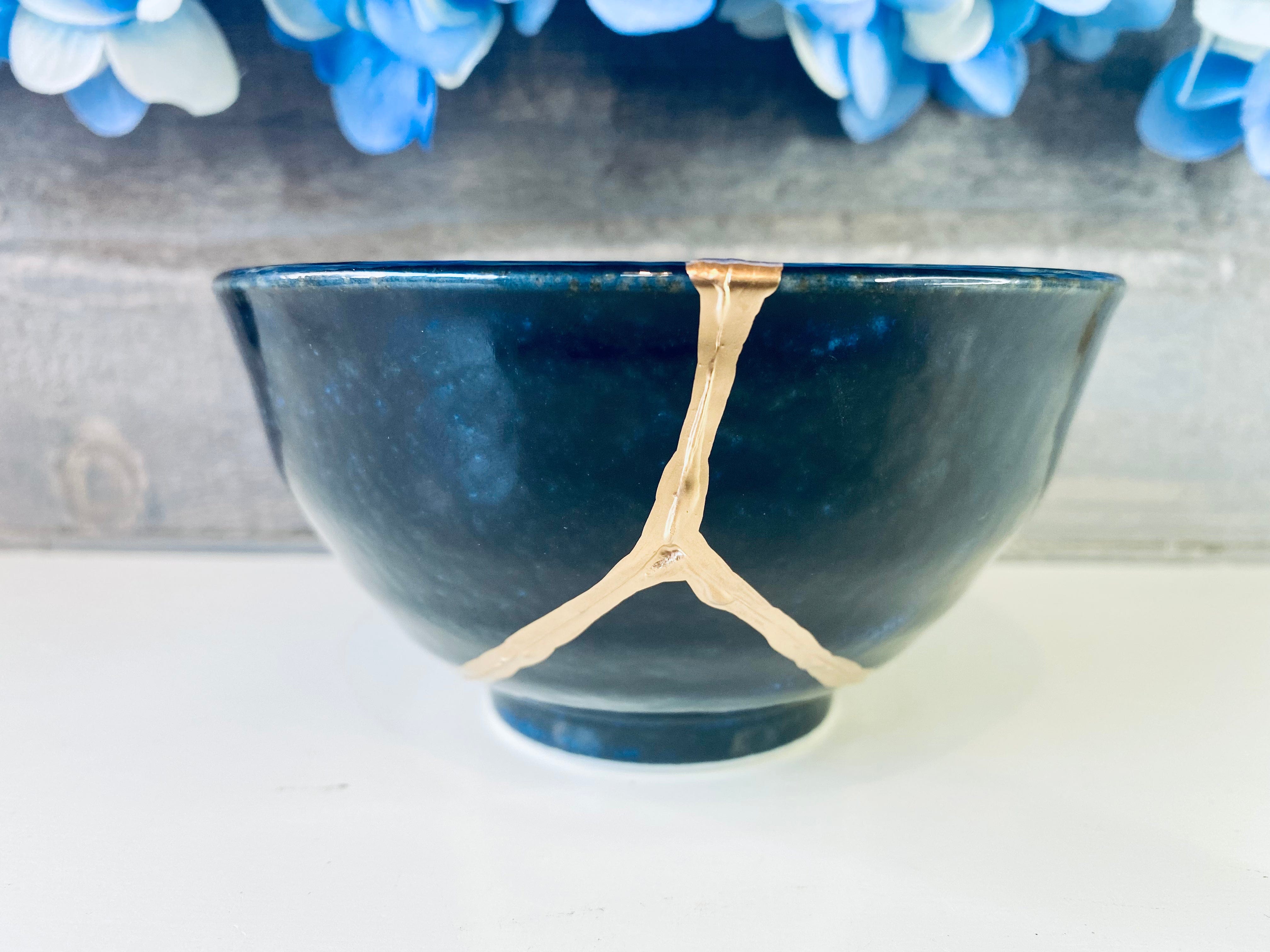 Kintsugi Blue Glaze Stoneware Bowl
