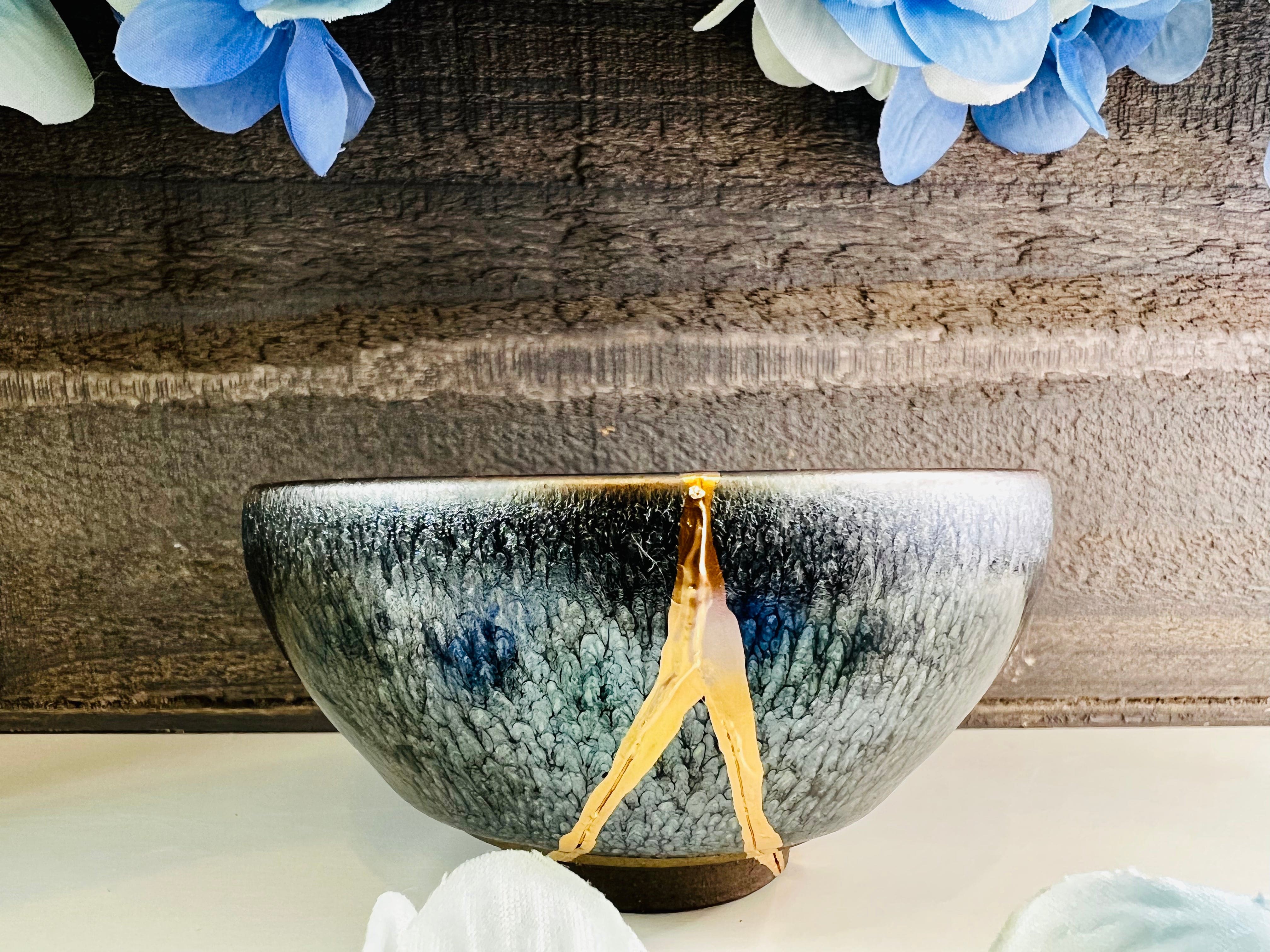 Kintsugi Bowl, Hundred Flowers Kintsugi Teacup, Handmade Home Decor, Minimalist, Japanese Gold Repair Pottery, Personalized Gifts