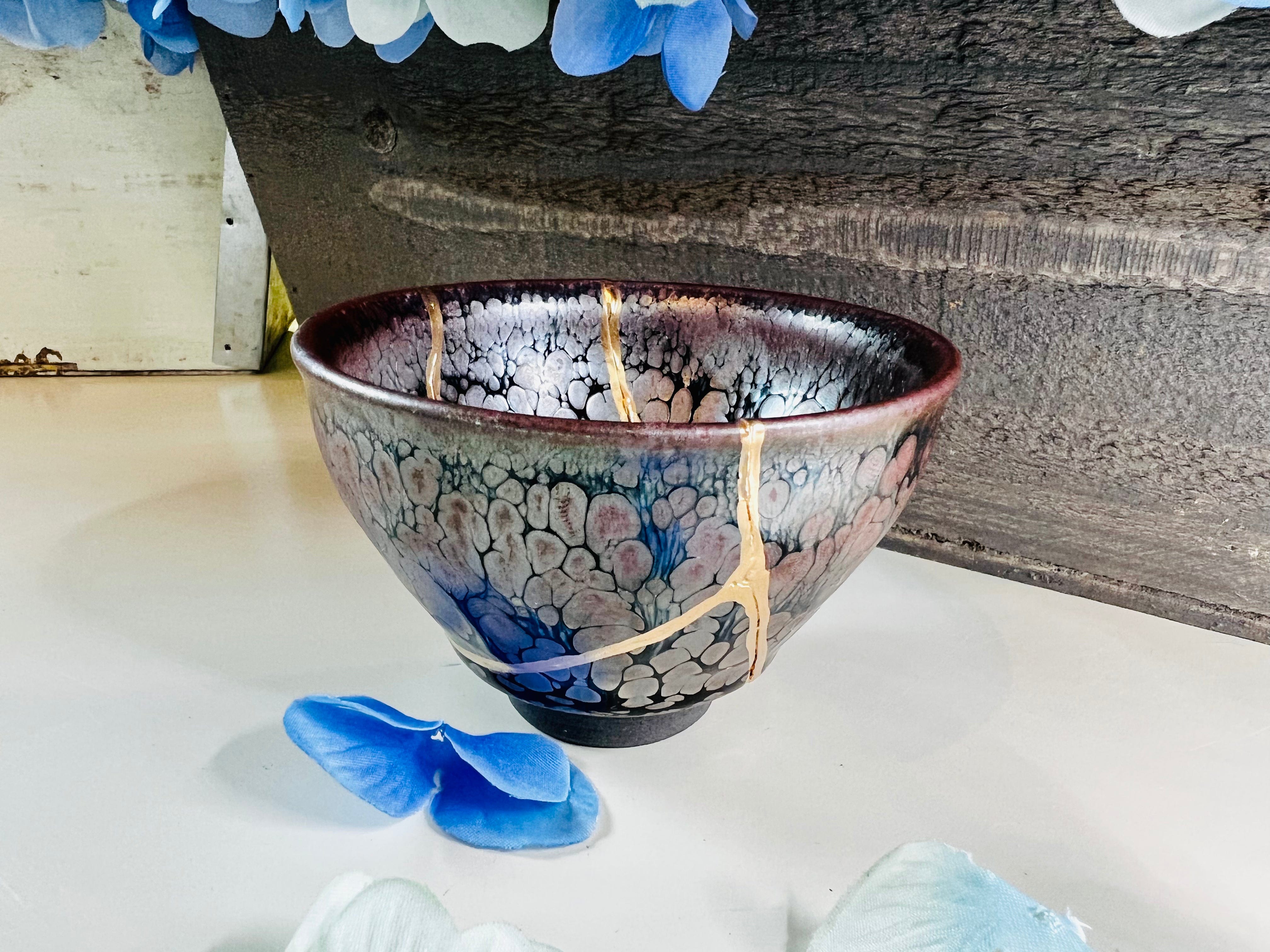 Kintsugi Bowl, Dragon Scale Japanese Teacup, Handmade Home Decor, Minimalist, Wedding Gift, Summer Gifts, Kintsugi Kit
