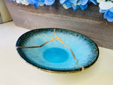 Kintsugi Pottery Aqua Kintsugi Trinket Dish, Personalized Gifts, Summer Gifts, Ombre Style, Kintsugi Aqua Blue Trinket Dish