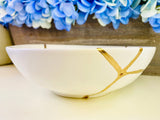 Kintsugi Bowl, White Stoneware Bowl, Fine Art Ceramics, Wedding Day Gifts, Japanese Decor, Minimalist Gifts, Kintsugi White Stoneware Bowl