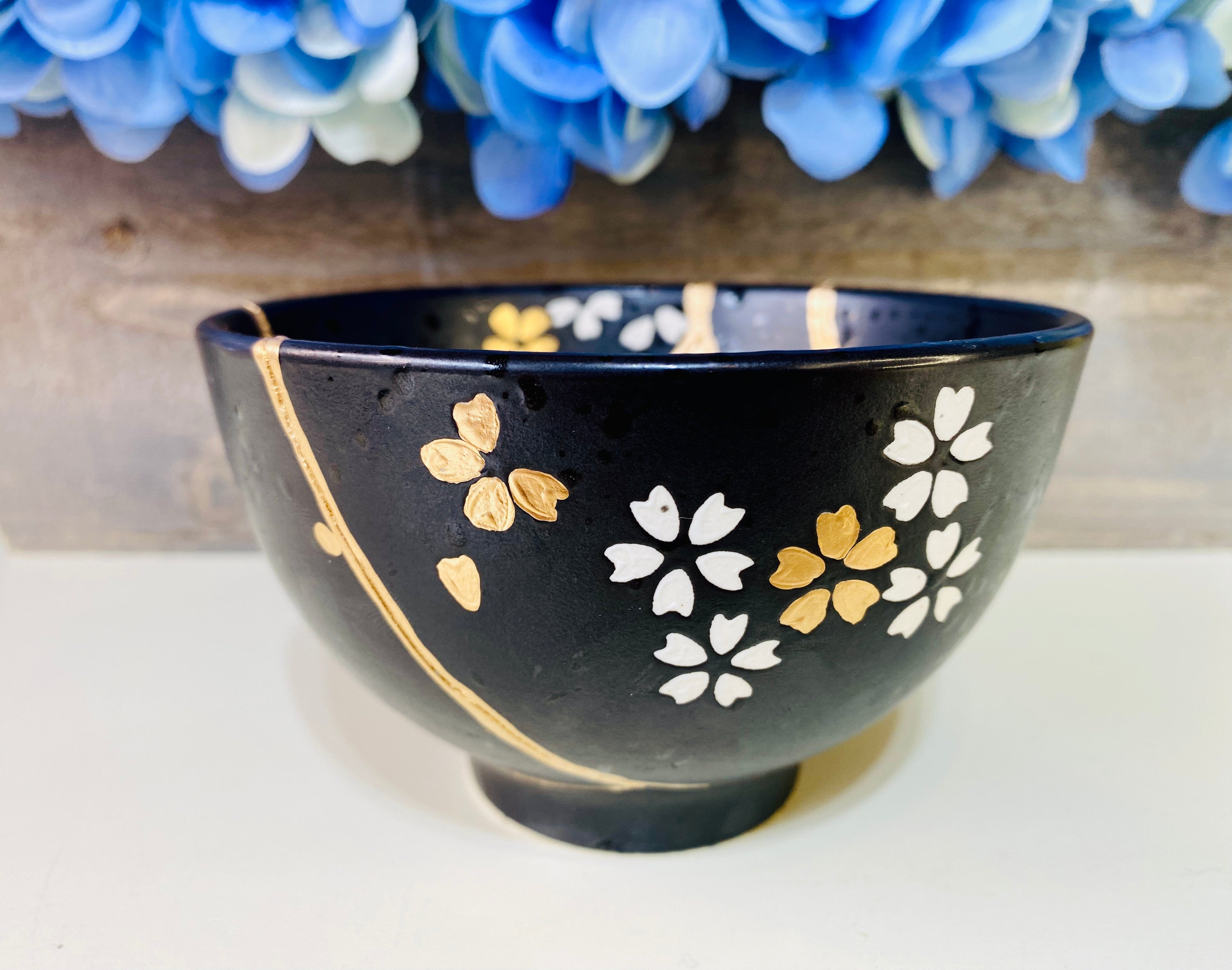 Kintsugi Pottery Black Bowl Gold Flowers Japanese Decor Handmade – Kintsugi  Generations