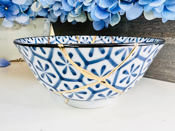 Kintsugi Bowl, Kintsugi Monyou Blue, Kintsugi Pottery, Minimalist, Hom ...