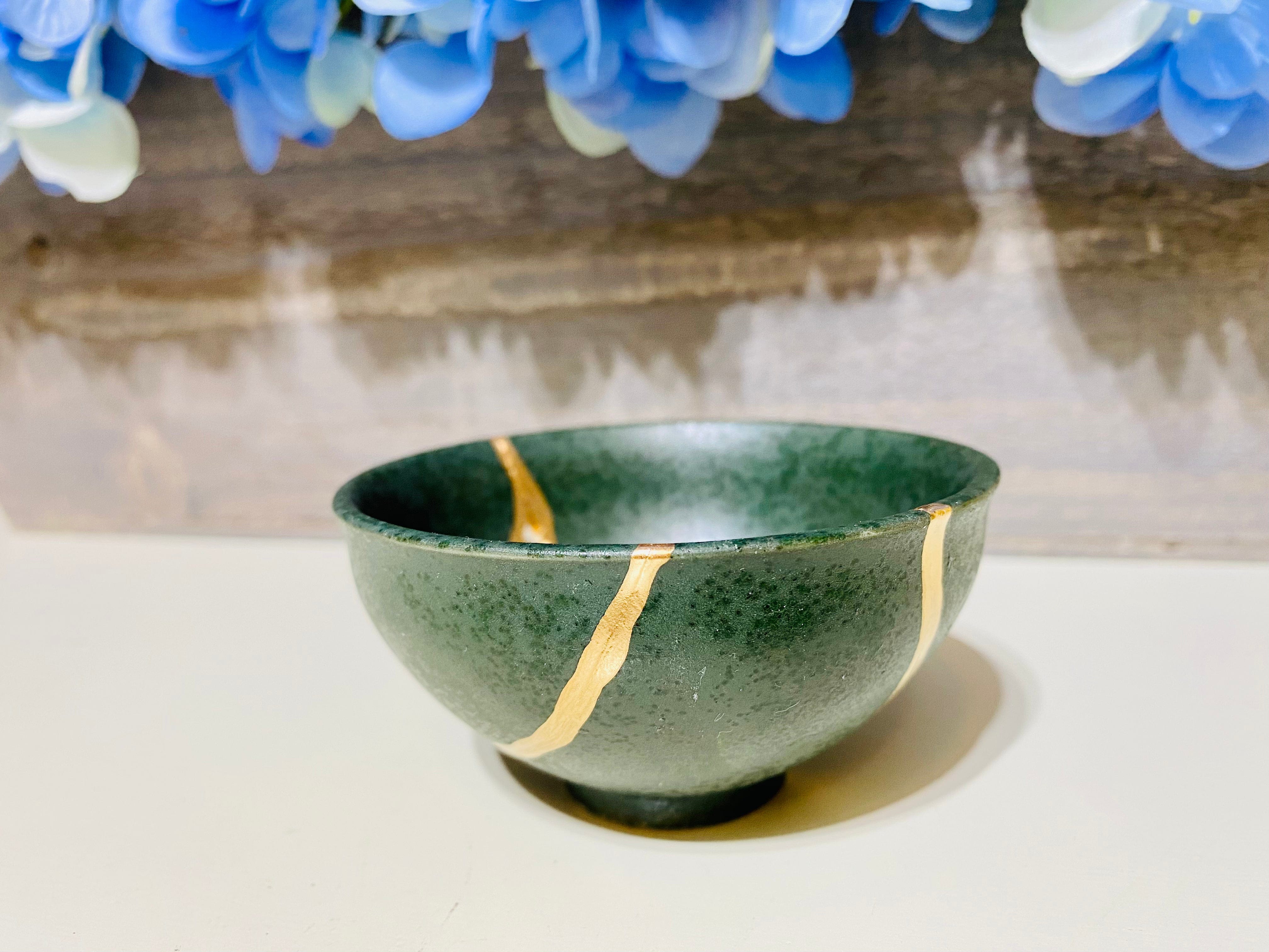 Kintsugi Repaired Forest Green Stoneware Bowl