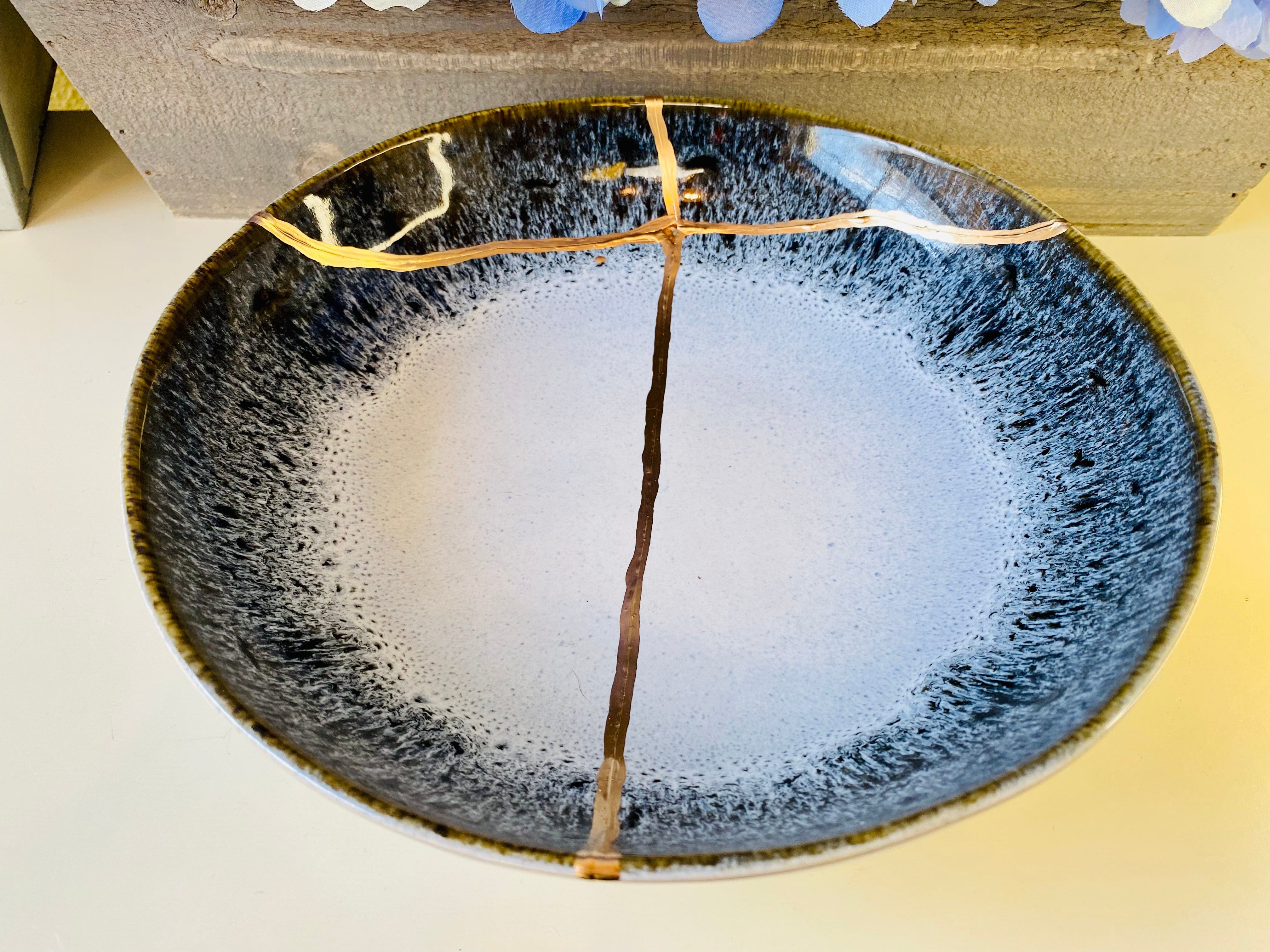 Kintsugi Gold Repair Large Reactive Crackle Bowl