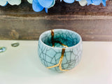 Kintsugi Bowl, Gold Stitch Crackle White Cup, Minimalist, Handmade Home Decor, Personalized Gifts, Kintsugi Gold Repair Art, Fall Decor